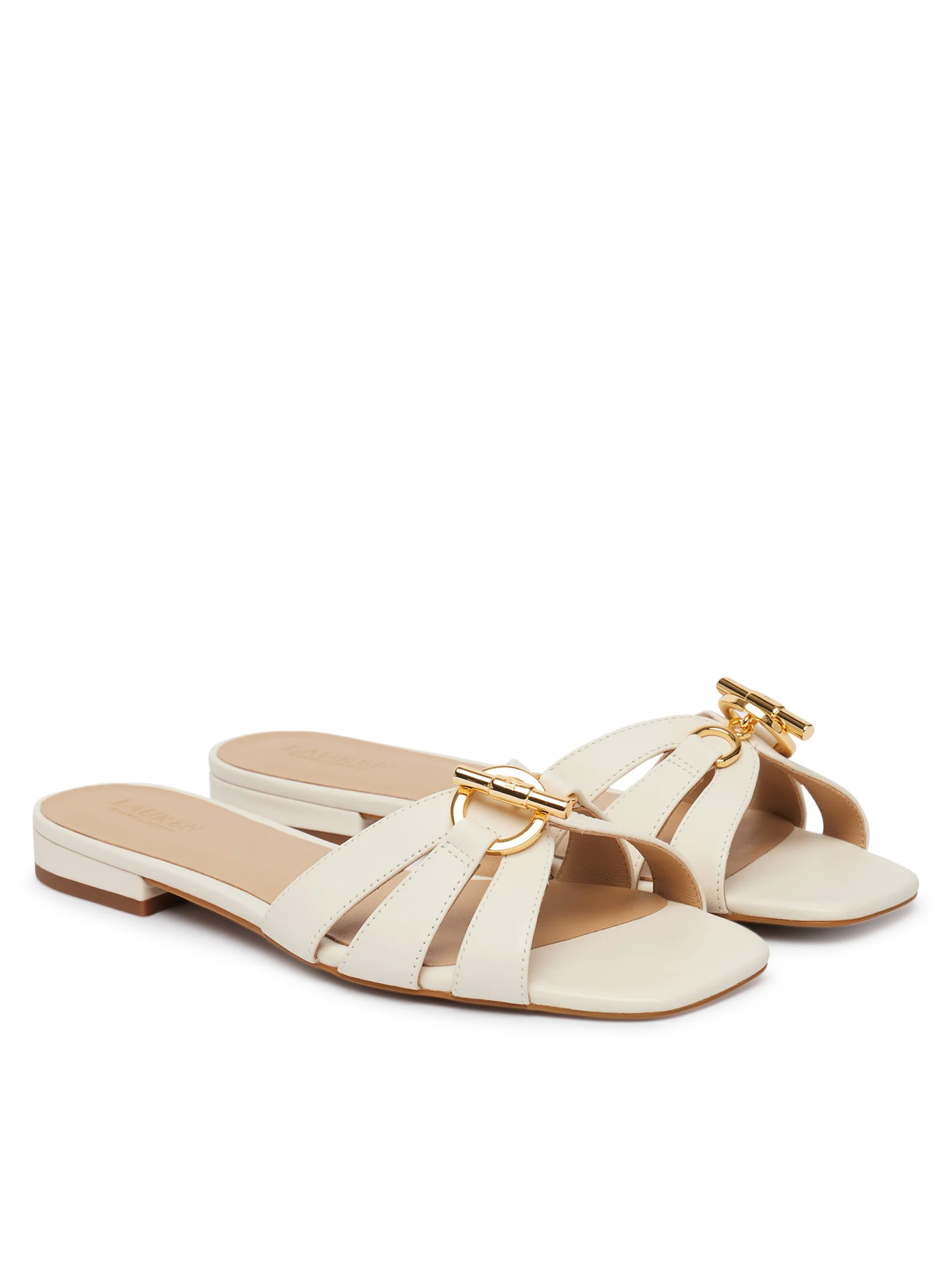Minimalist Flat Slide Sandals with Gold-tone Buckle