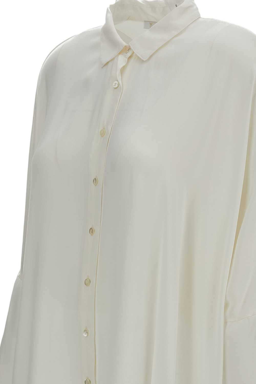 Flowy White Button-Down Shirt with Asymmetrical Hem