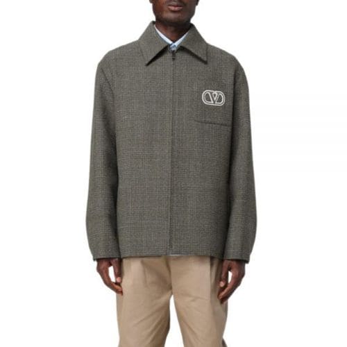 Tailored Brown Checkered Jacket with Subtle Logo Detail