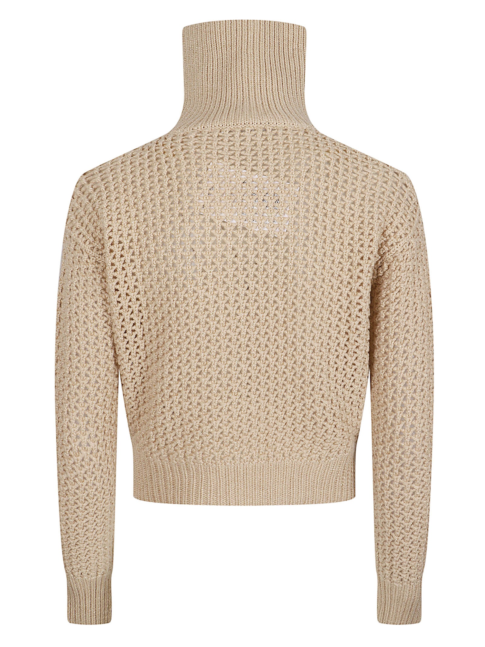 Cropped Sweater with Textured Knit and High Ribbed Collar