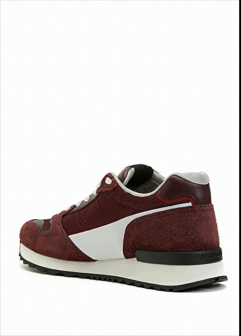 Burgundy Leather and Suede Low-Top Sneakers