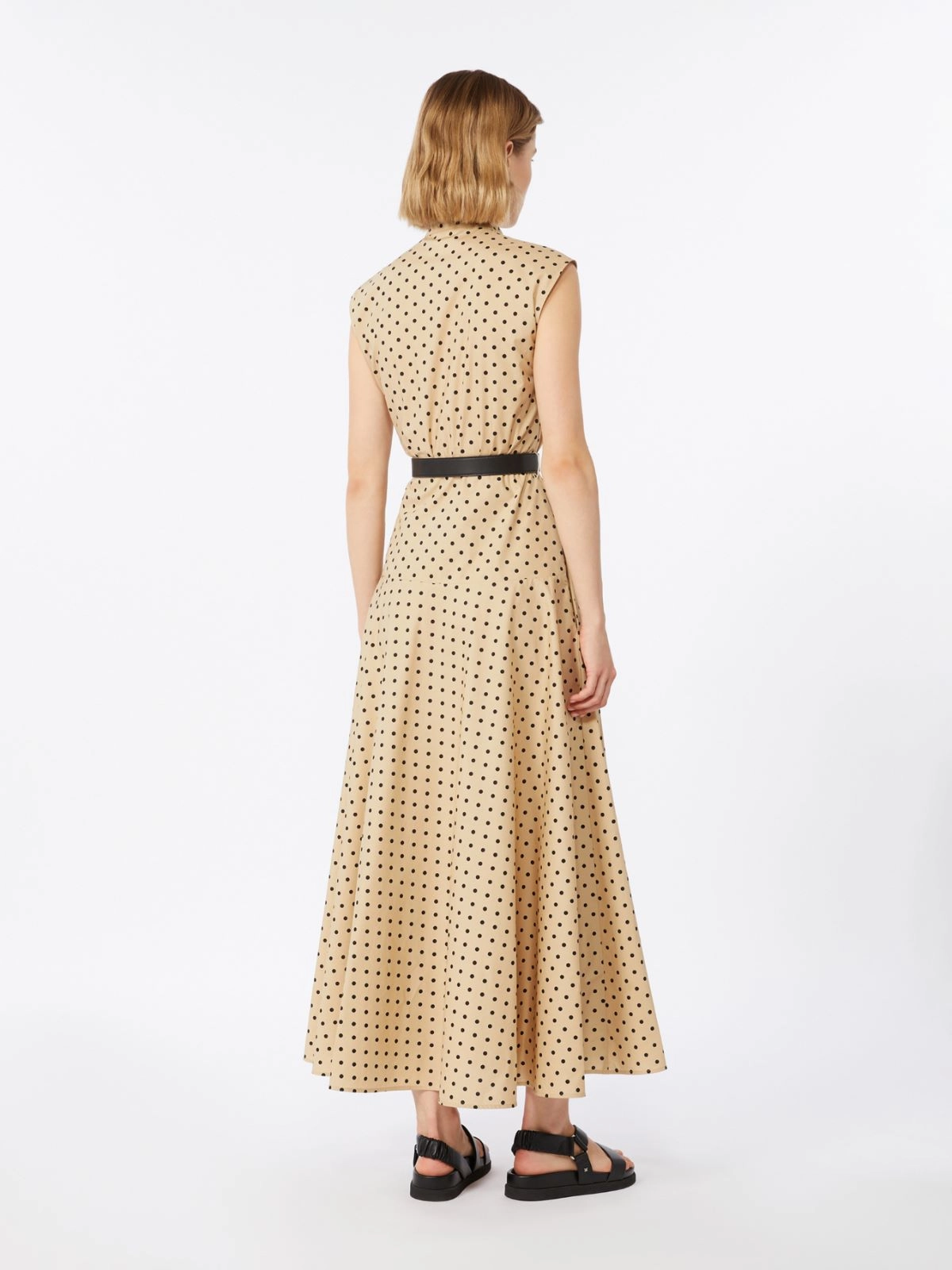 Sleeveless Midi Dress with Polka Dot Pattern
