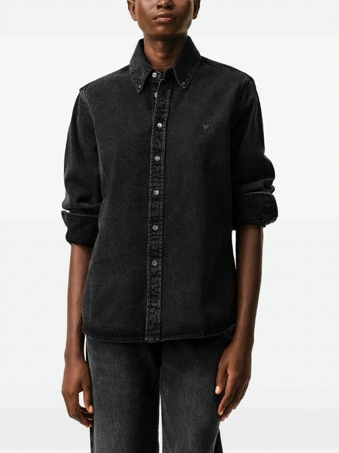 Classic Button-Up Shirt with Vertical Navy Stripes