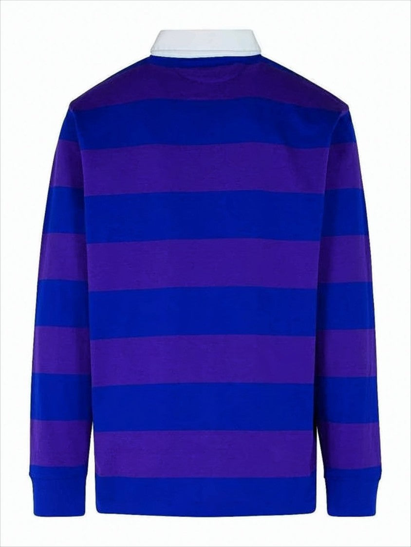 Long-Sleeve Polo Shirt with Horizontal Stripes and Classic Collar