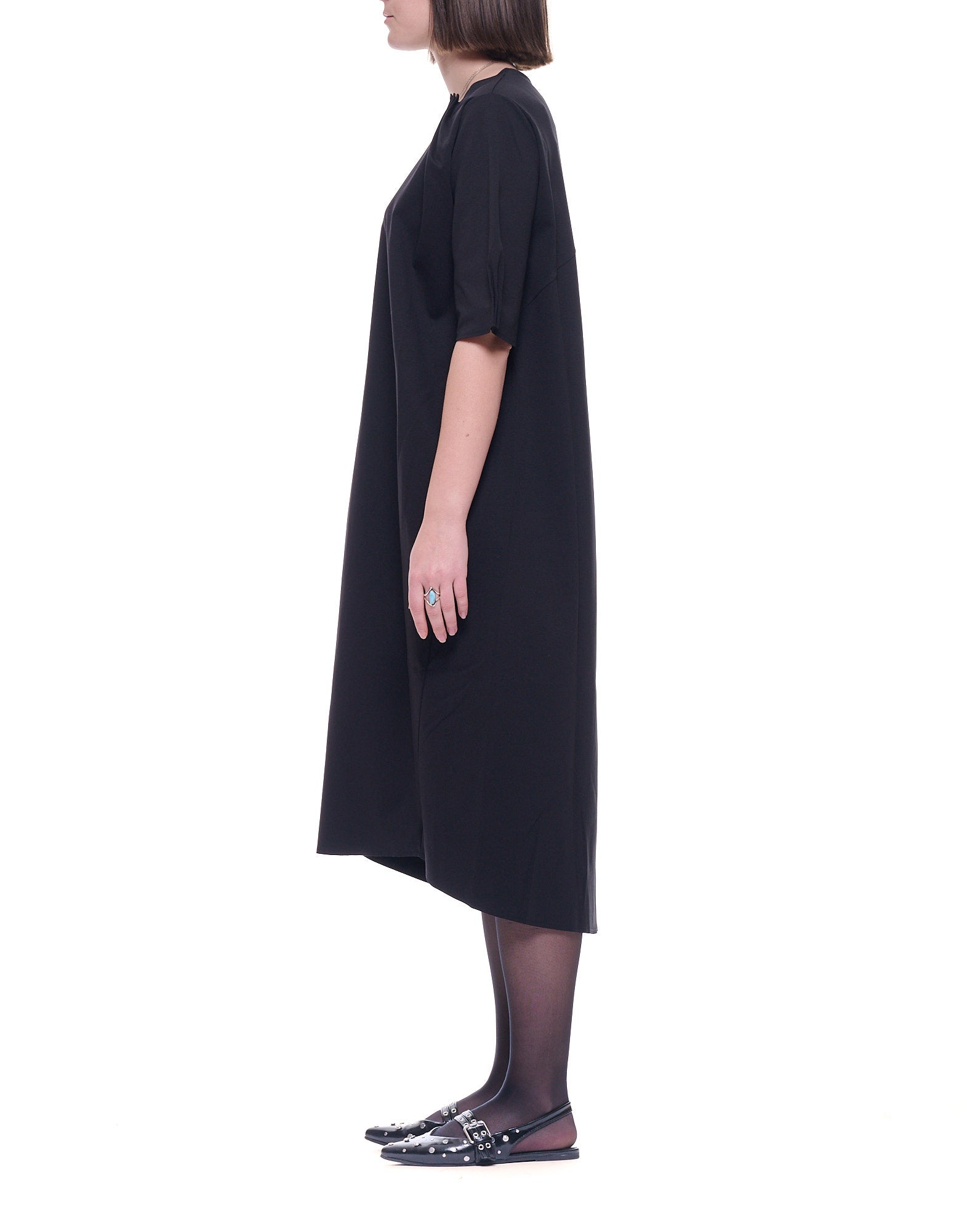 Long Crew Neck Cotton Blend Dress