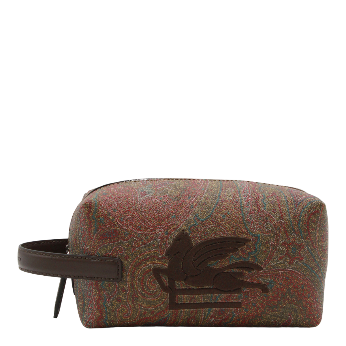 Rectangular Paisley Toiletry Bag with Leather Handle
