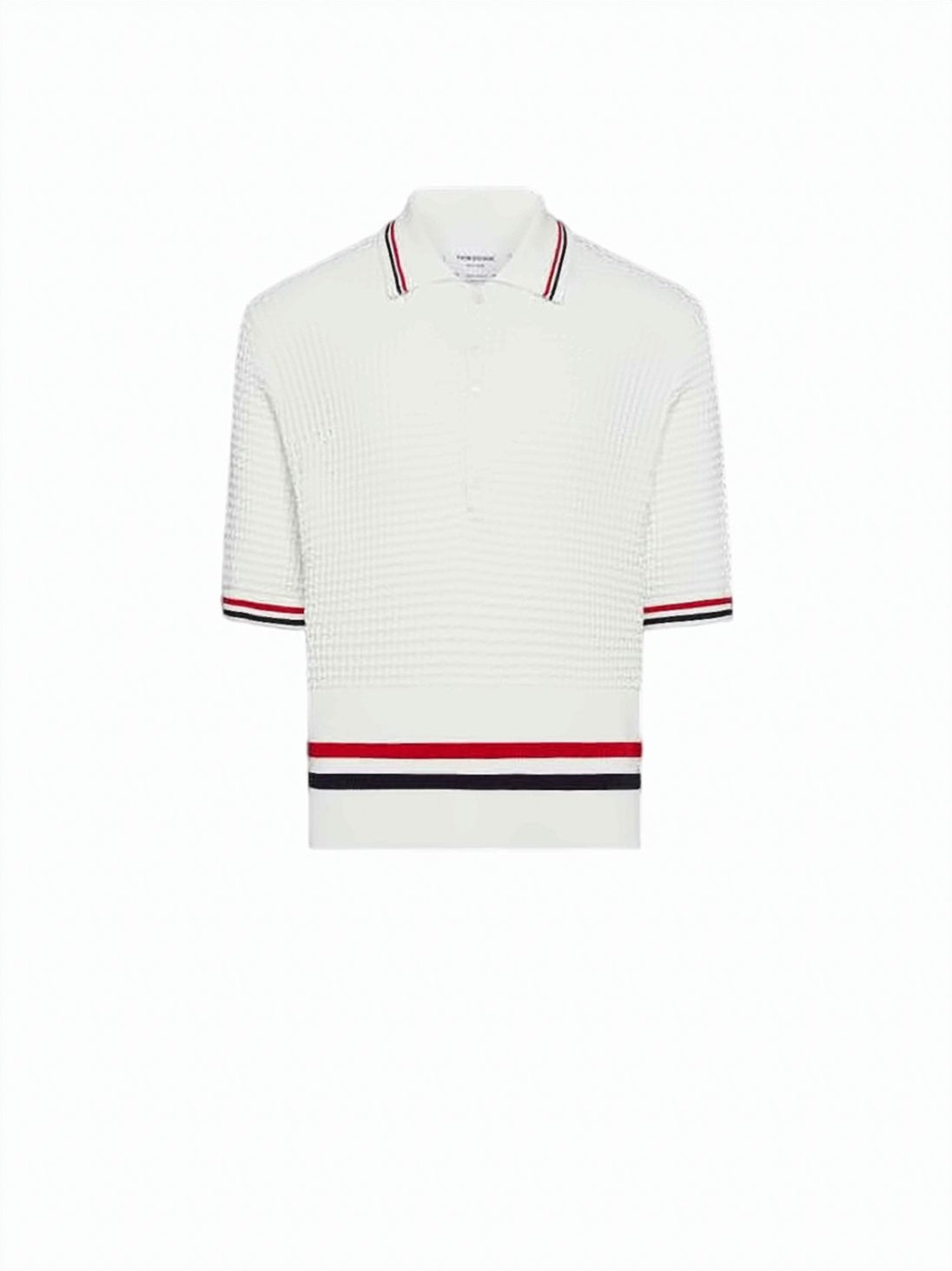 Textured Knit Polo Shirt With Rwb Stripes
