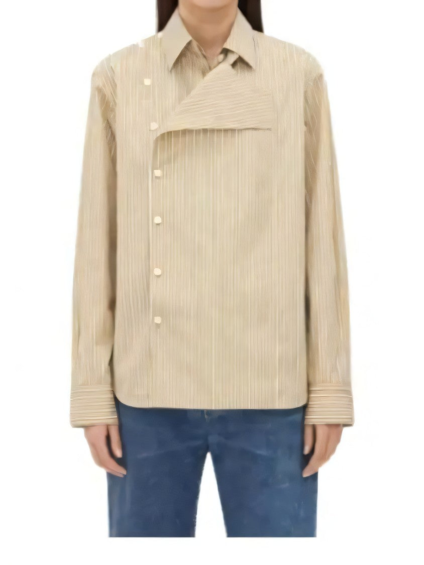 Asymmetrical Folded Collar Blouse with Buttoned Front