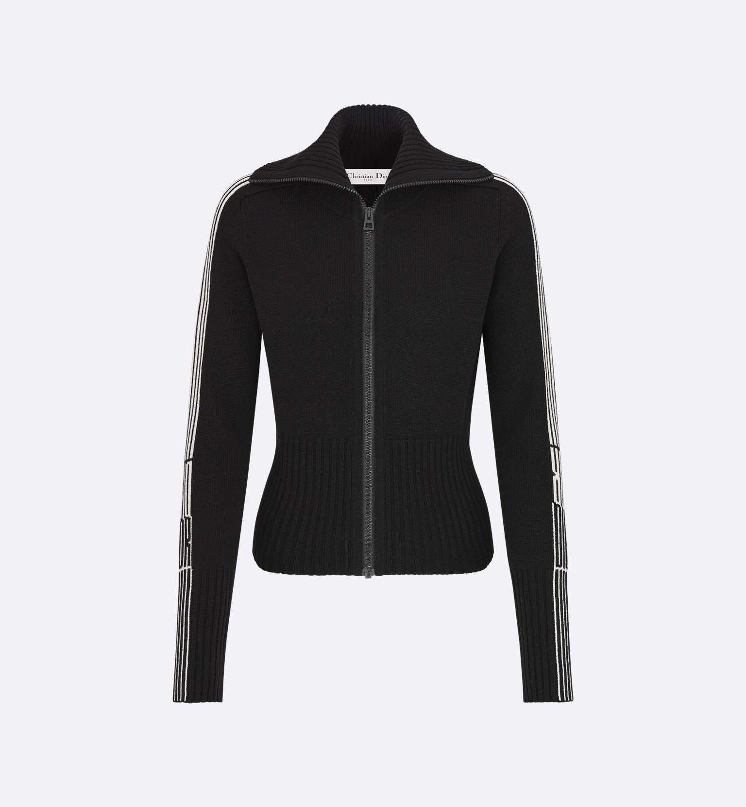 Black Fitted Zip-Up Stripe Accents Jacket