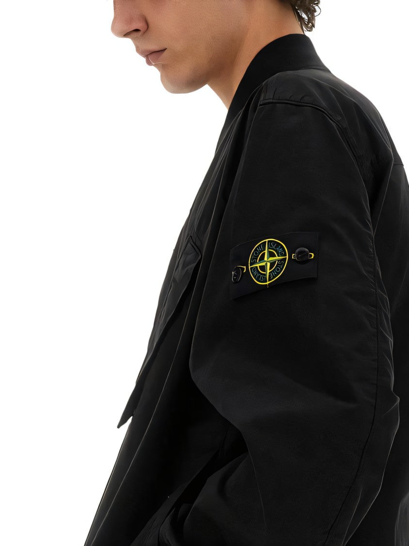 Black Jacket With Zip Closure And Fitted Cuffs