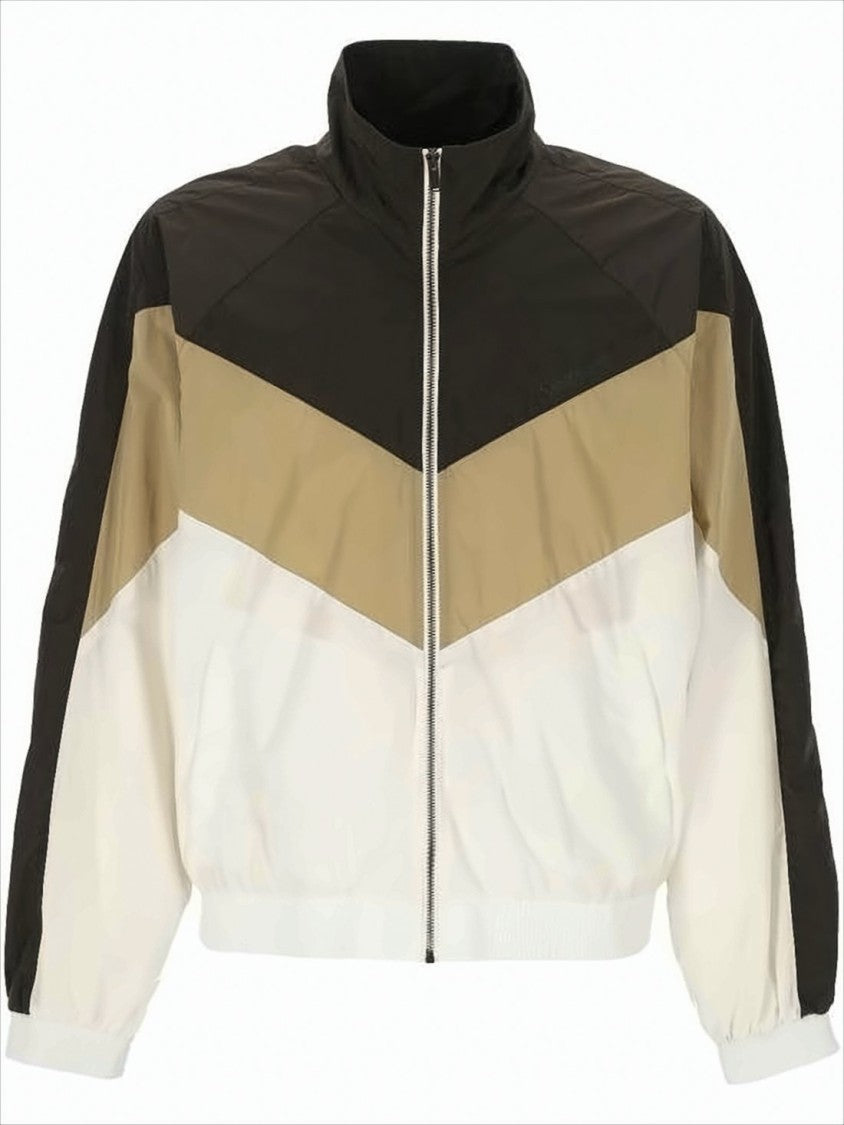 Color-Block Chevron Design Nylon Jacket