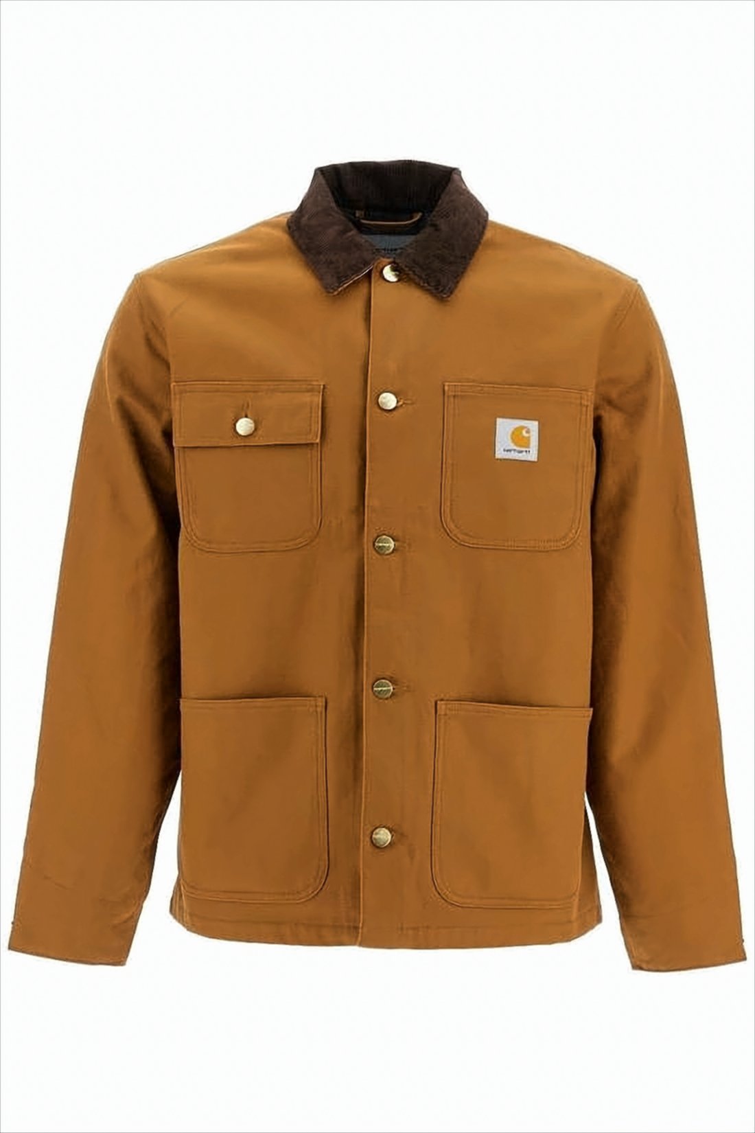 Workwear-Inspired Brown Cotton Jacket with Corduroy Collar