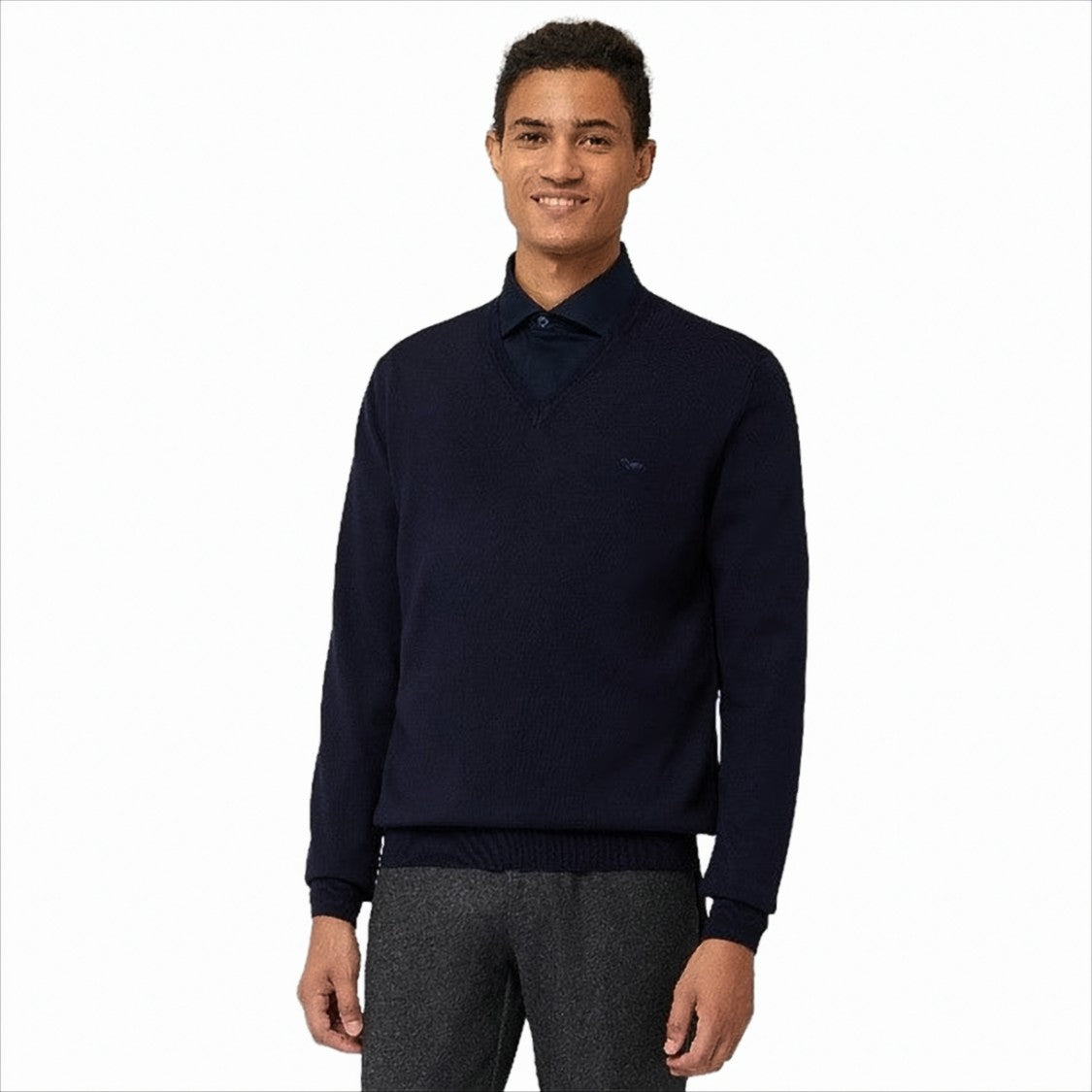 Textured Knit V-Neck Pullover In Rich Blue