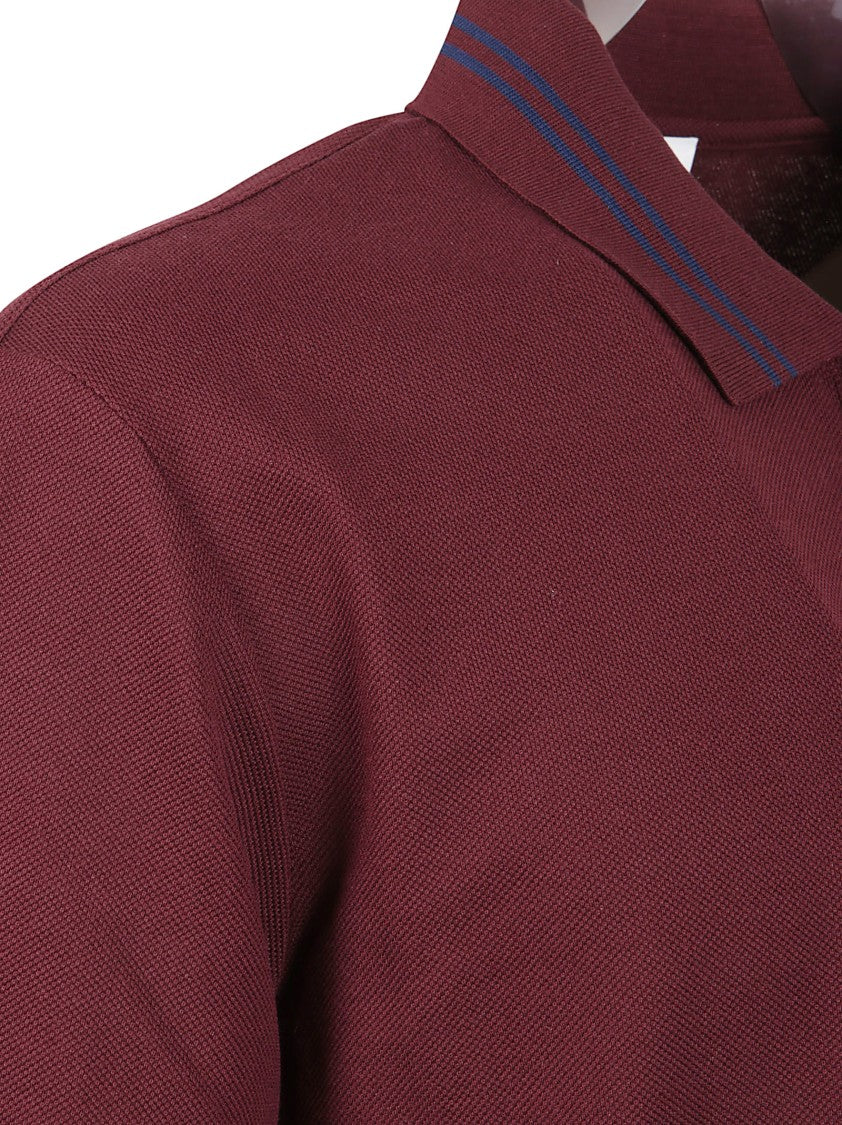 Burgundy Cotton Piqué Polo Shirt With Contrasting Logo
