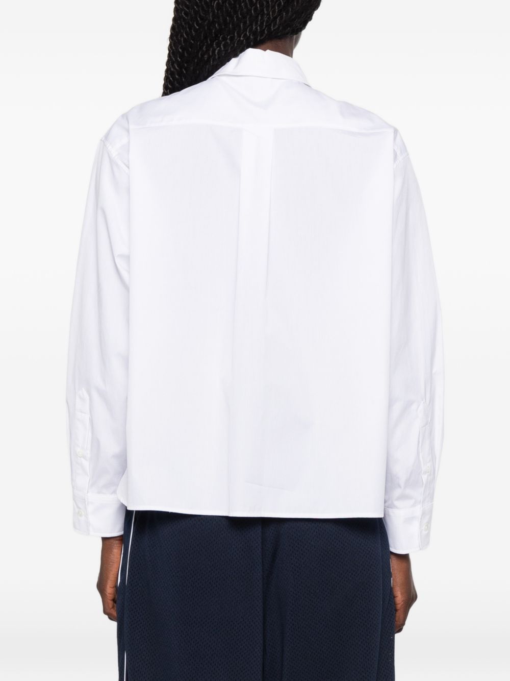 White Pointed Collar Button Long Shirt