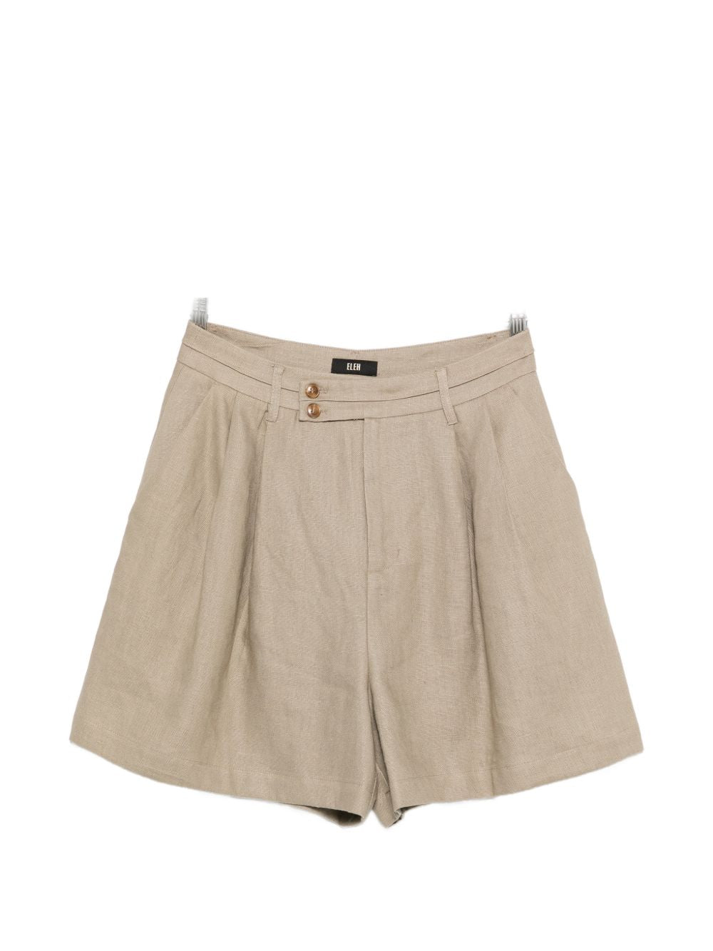 Gray Pleated Linen Shorts with High Waist