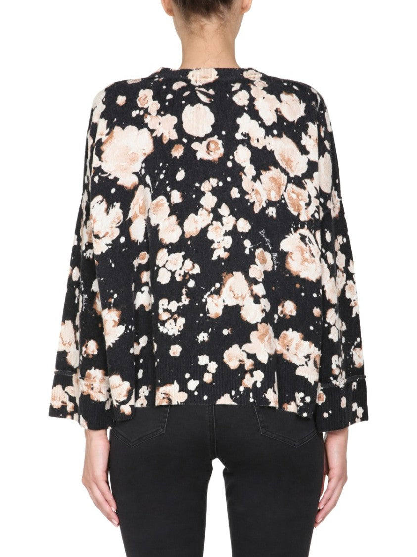 Relaxed Fit Floral Patterned Wool Mix Sweater