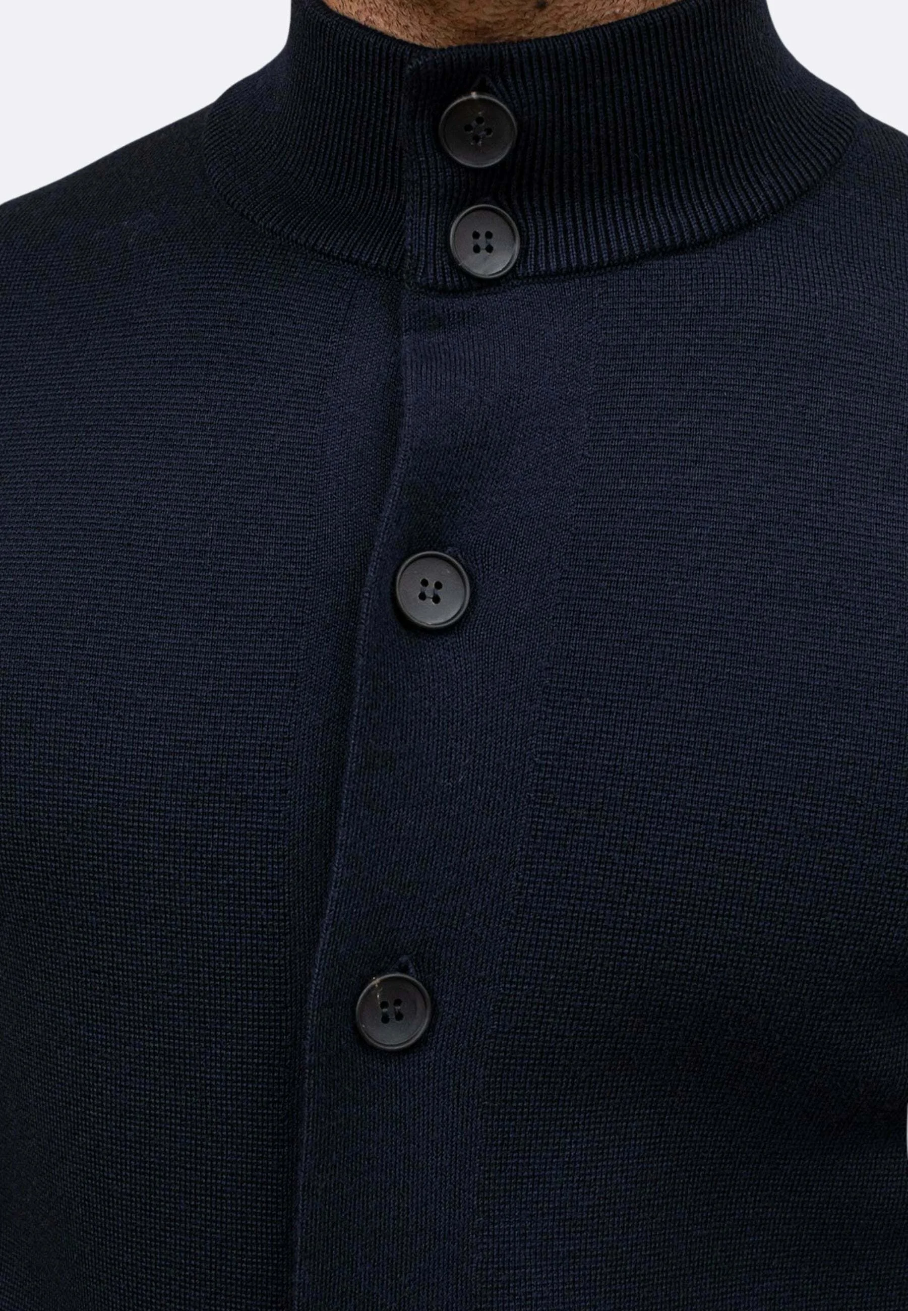 Navy Blue Wool Buttoned Cardigan