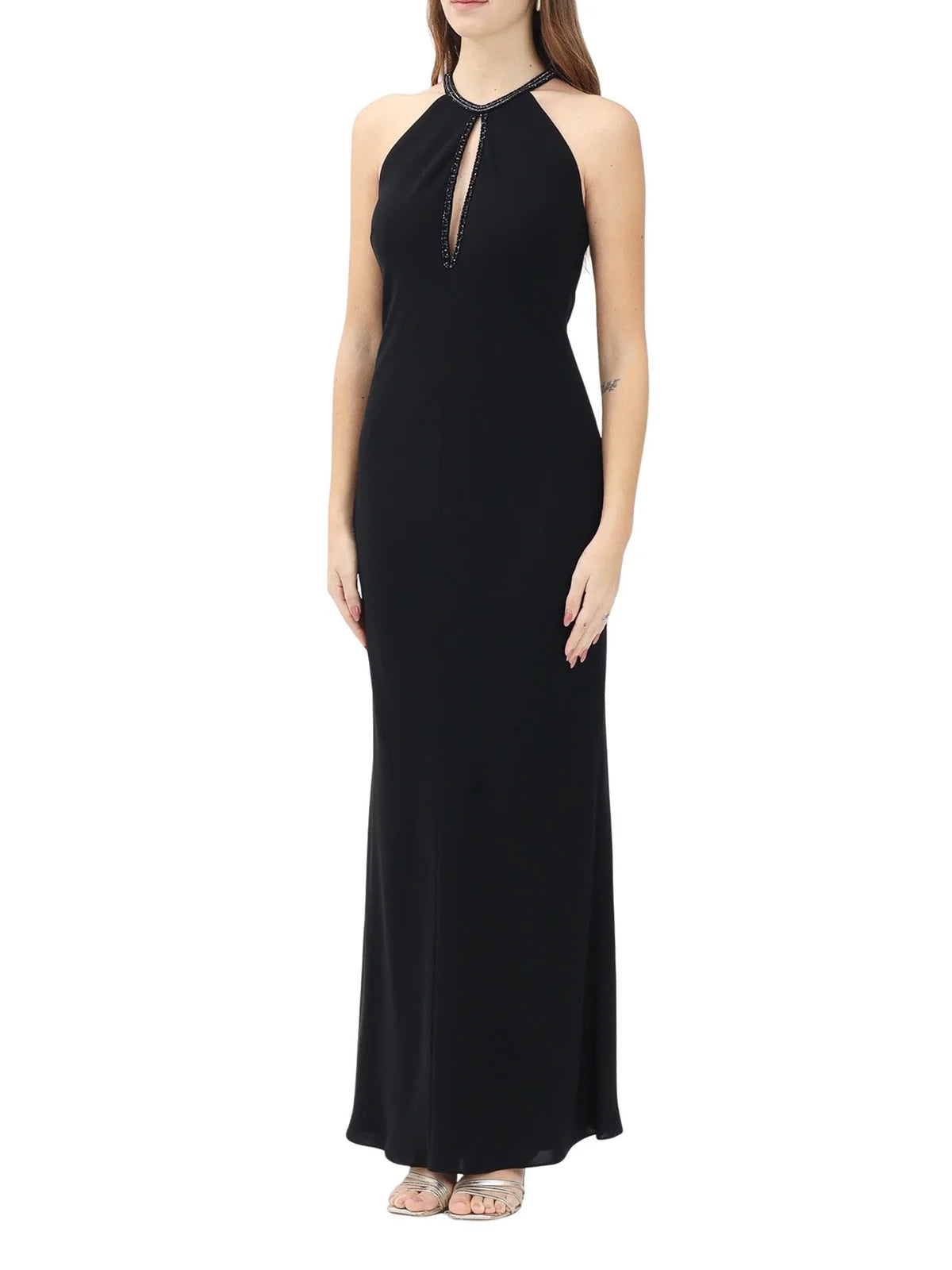 Black Triacetate Polyester Rhinestones Long Dress