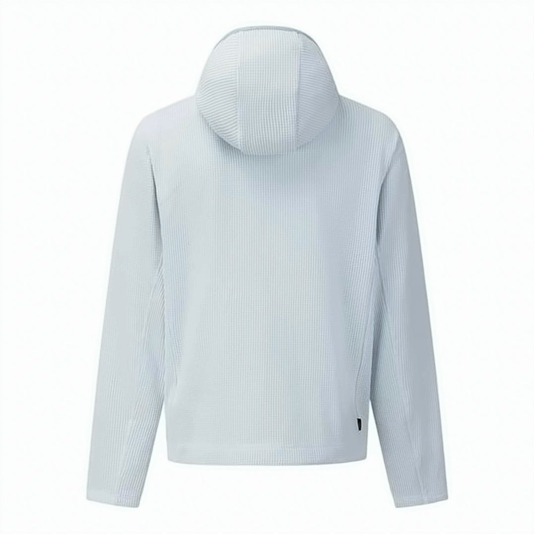 Textured Grid Pattern Jacket With Full Front Zipper And Hood