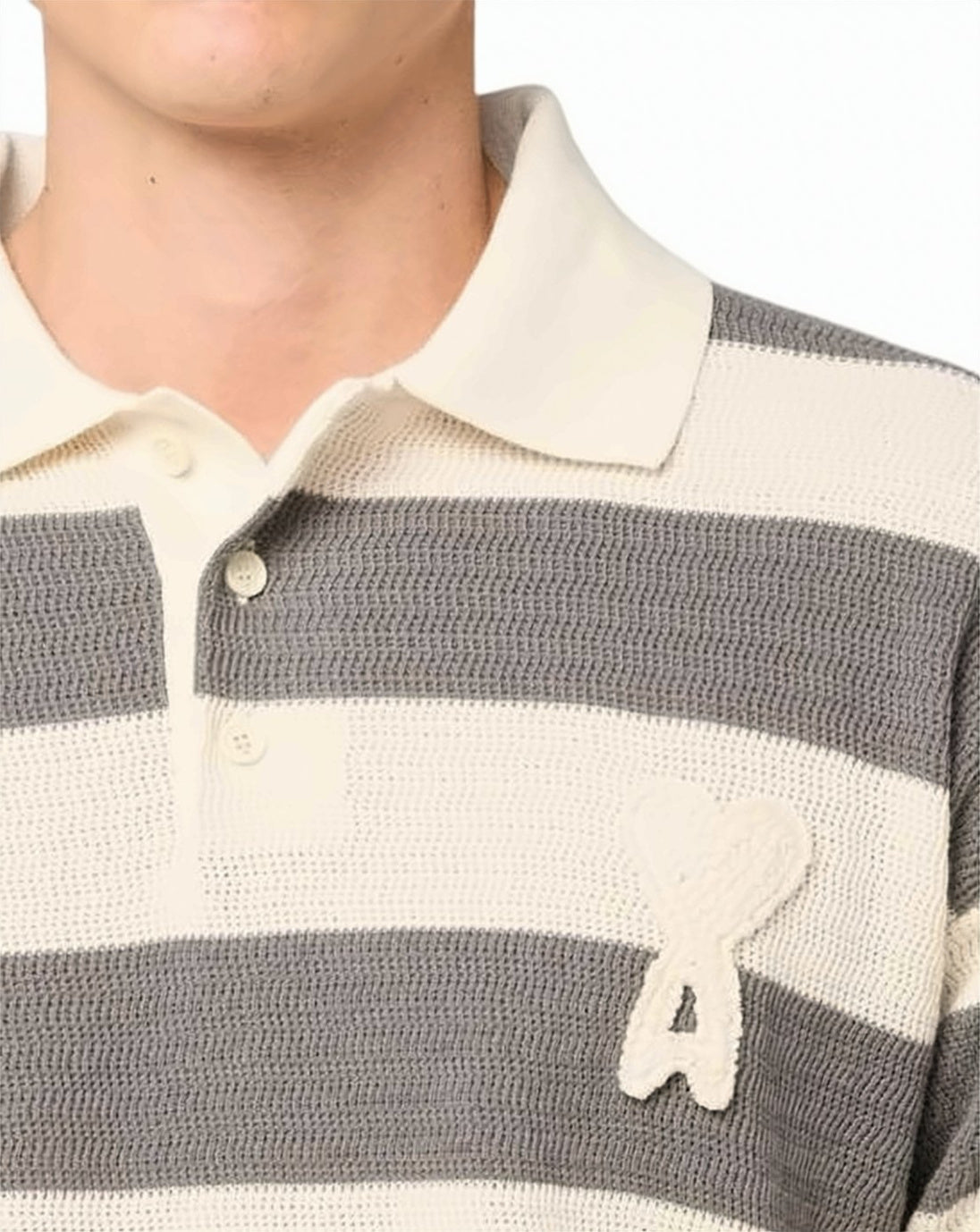 Neutrals Horizontal Striped Heart Emblem Polo