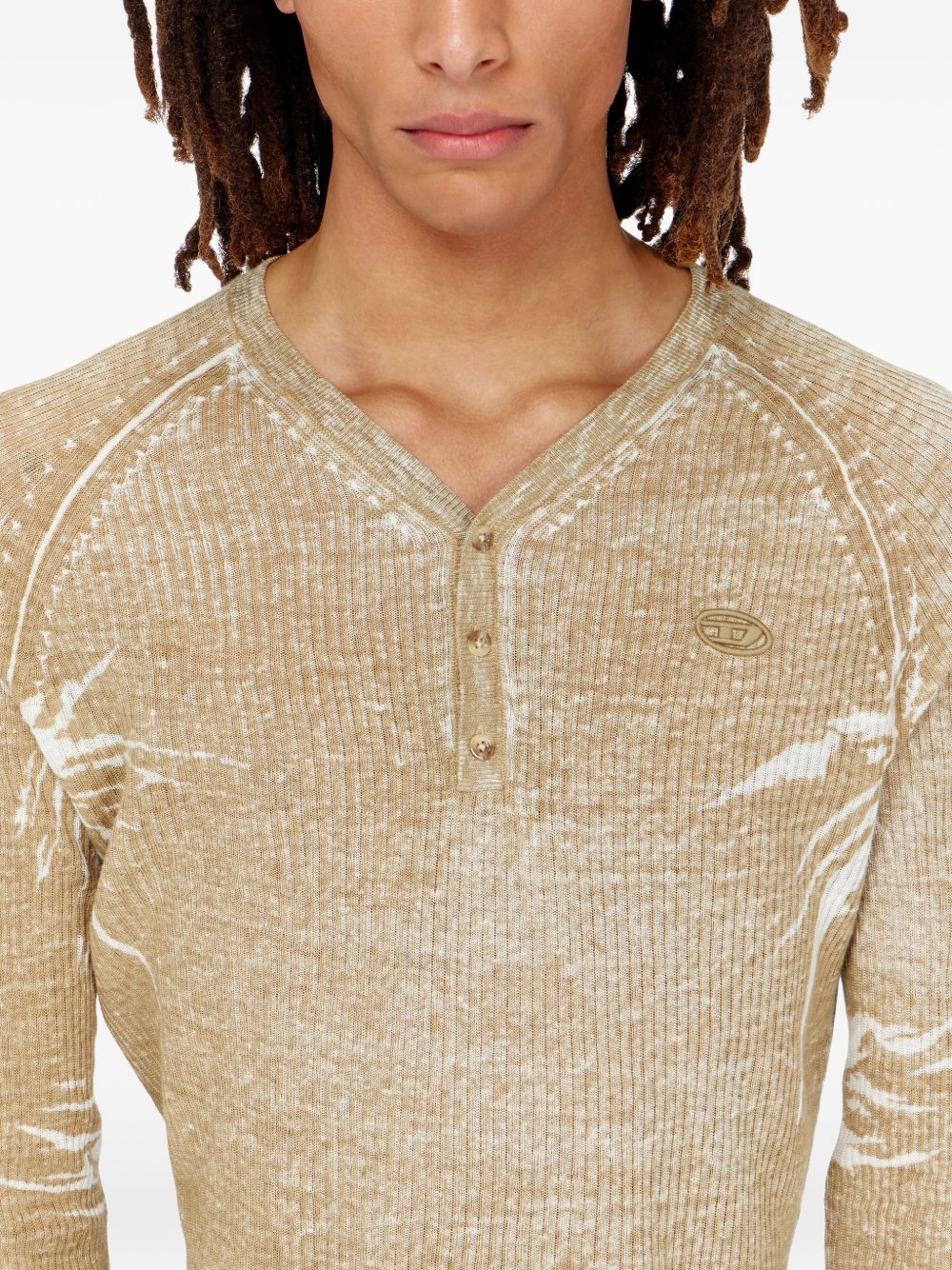 Light Brown Ribbed Knit Sweater With V-Neck