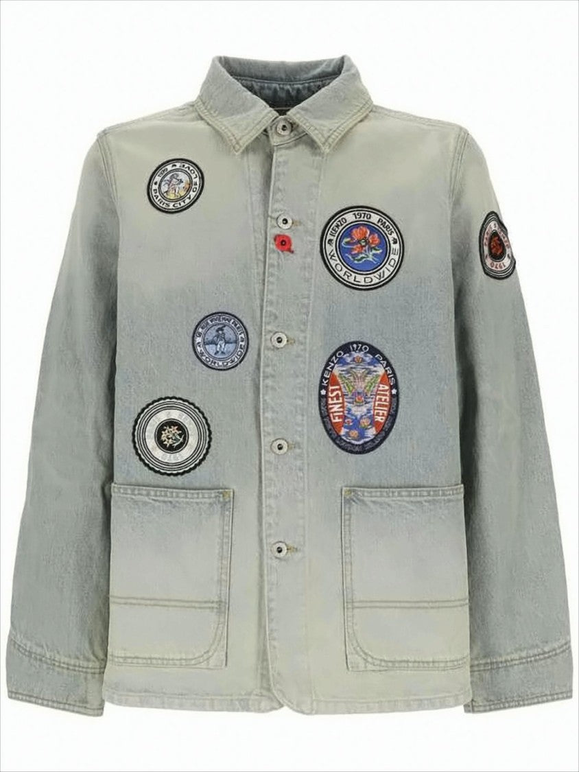 Faded Denim Jacket With Colorful Embroidery