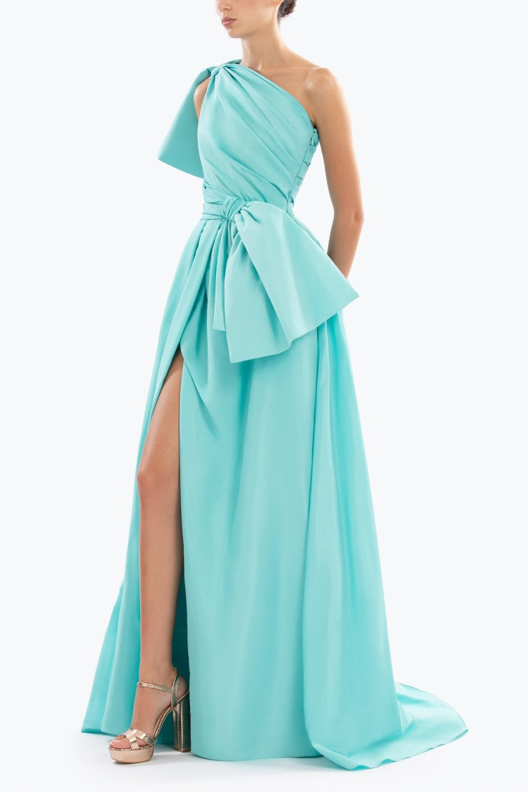 Aqua Sky Taffeta Evening Dress