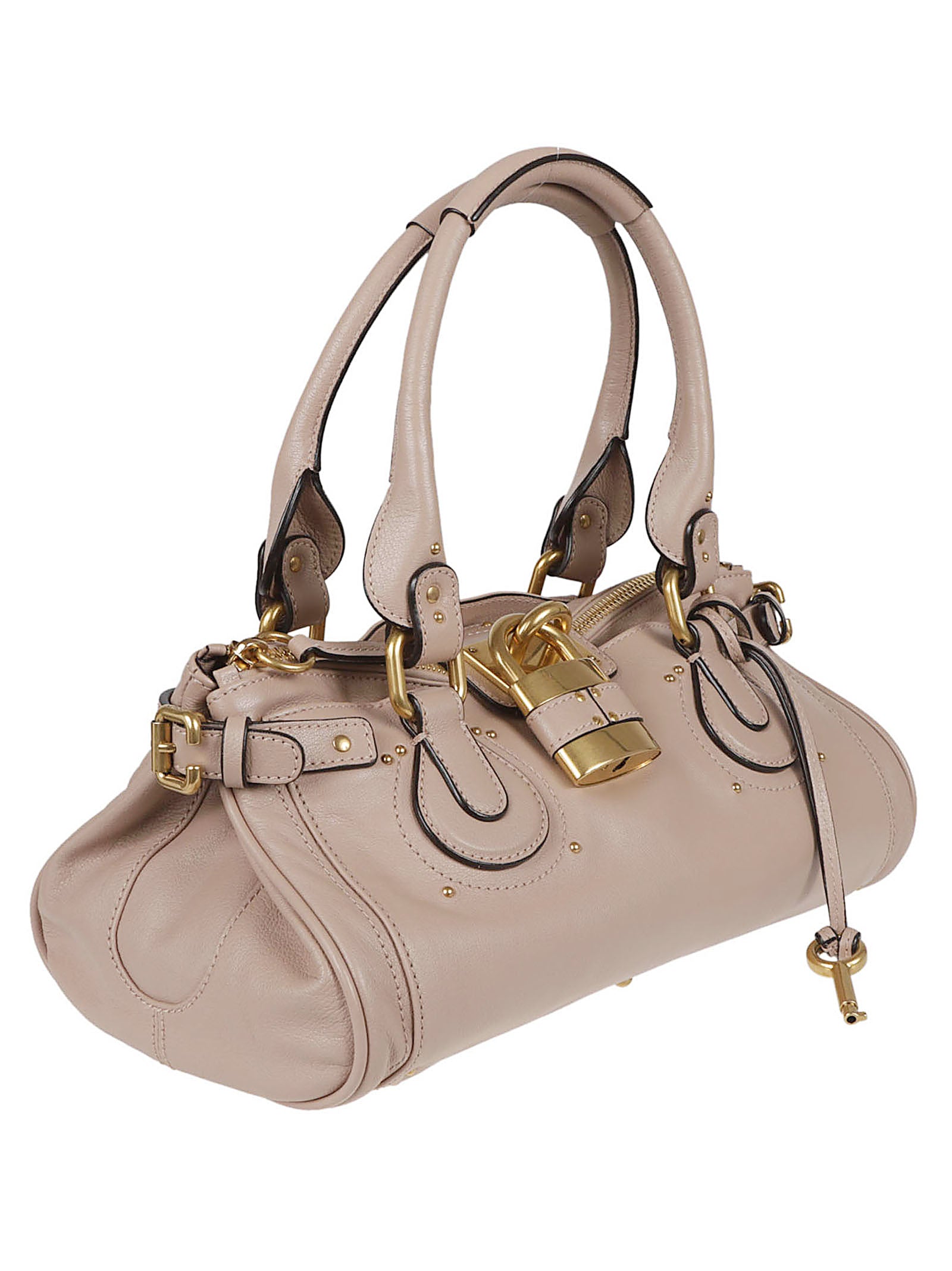 Granite Buffalo Leather Paddington Handbag with Gold-Tone Accents