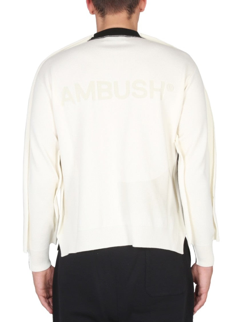 Cross-Neck Knit Sweater With Ribbed Collar