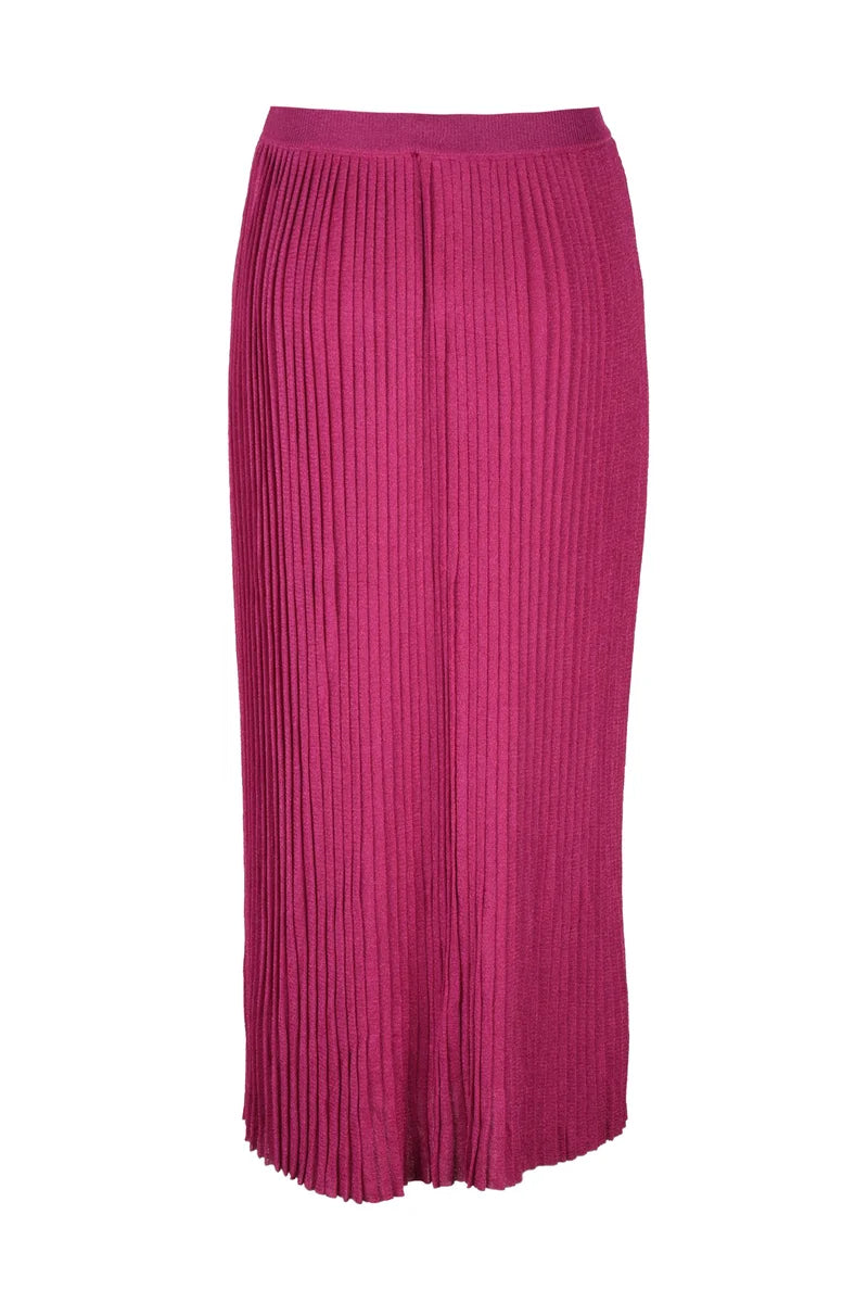 Long Pleated Lamé Skirt - Fuchsia