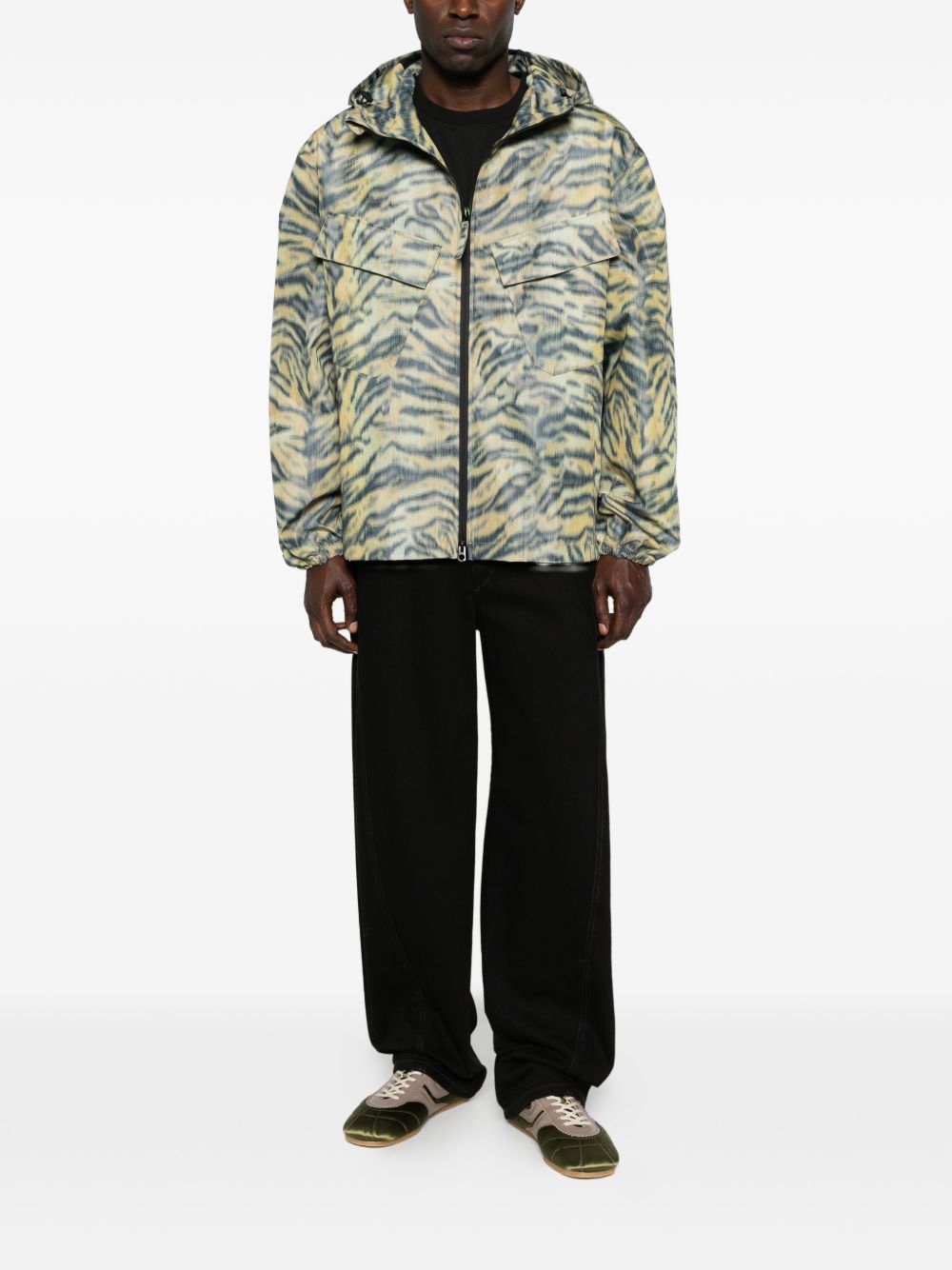 Tiger Stripe Hooded Jacket With Flap Pockets