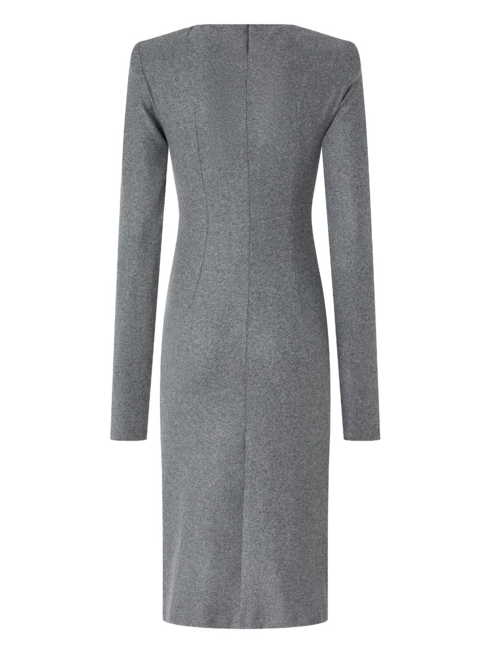 Draped Fitted Midi Dress In Soft Grey Wool Blend Jersey
