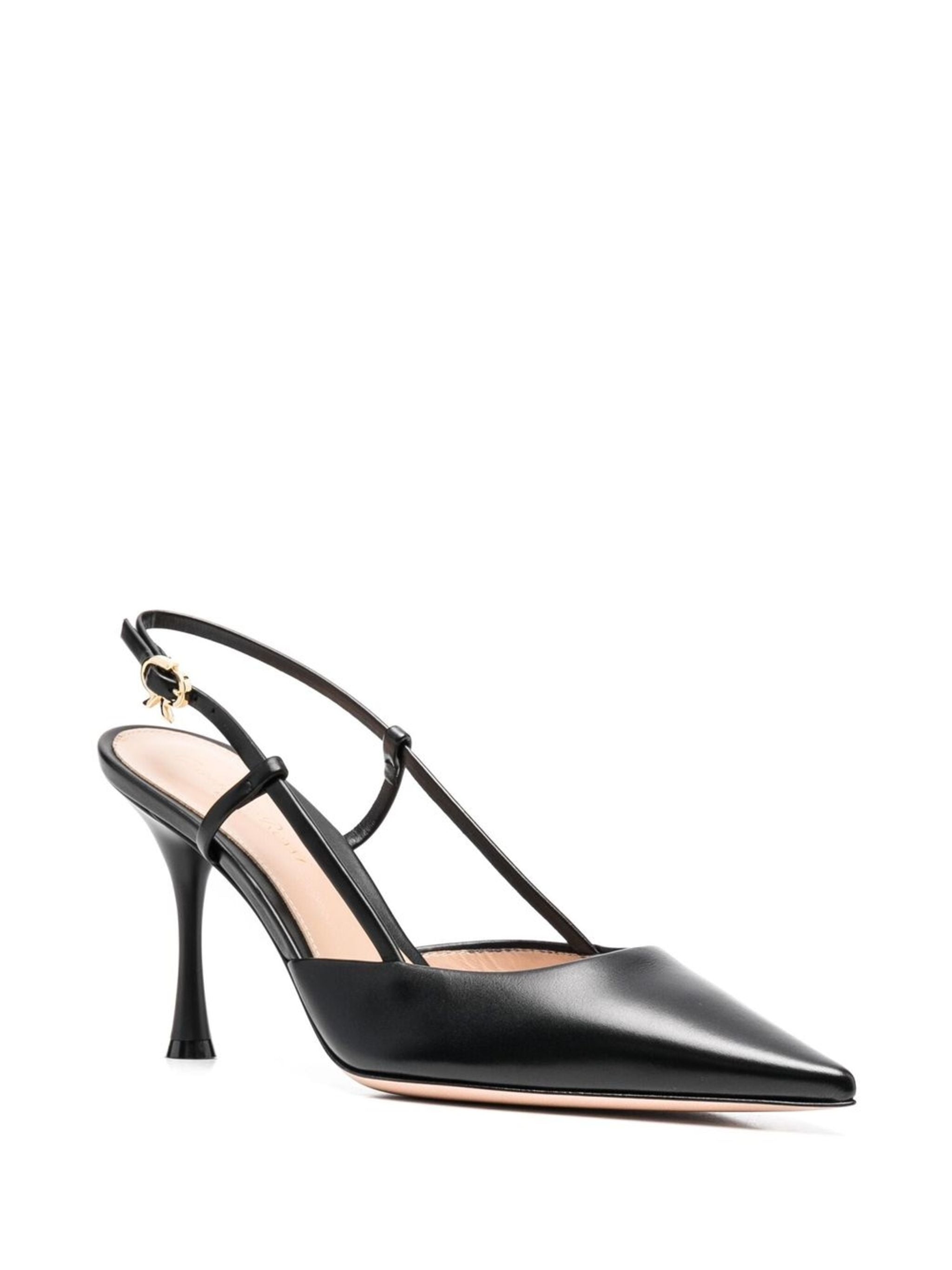 Black Pointed Toe Vitello Leather Slingbacks