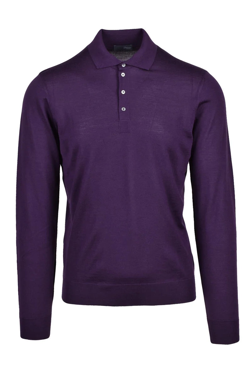 Merino Wool Knit Polo - Purple