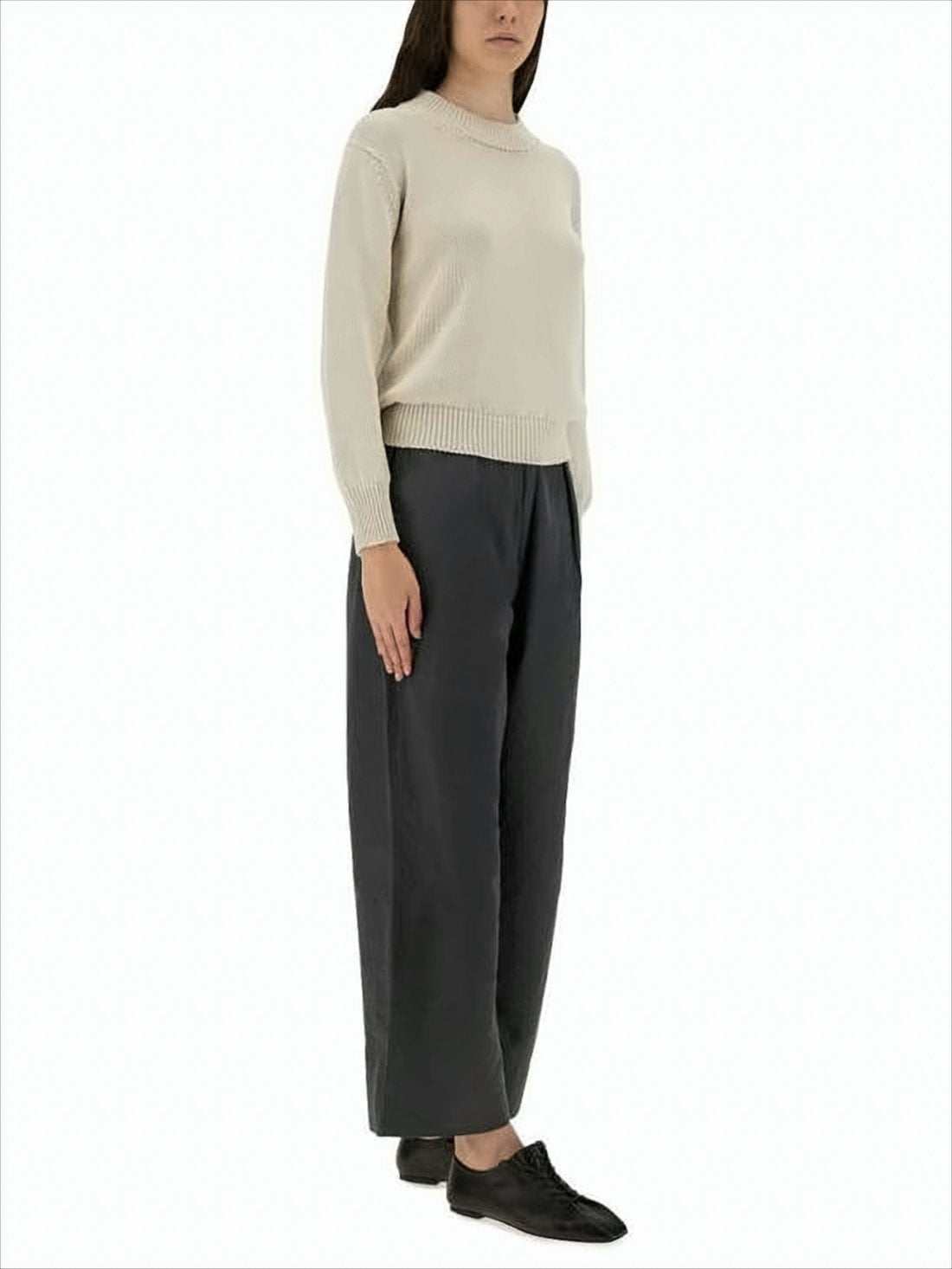 Textured Linen-Cotton Sweater with Round Neckline