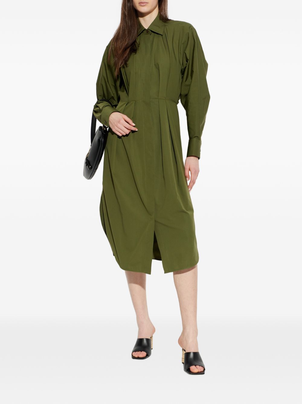 Tailored Green Silk and Nylon Midi Dress