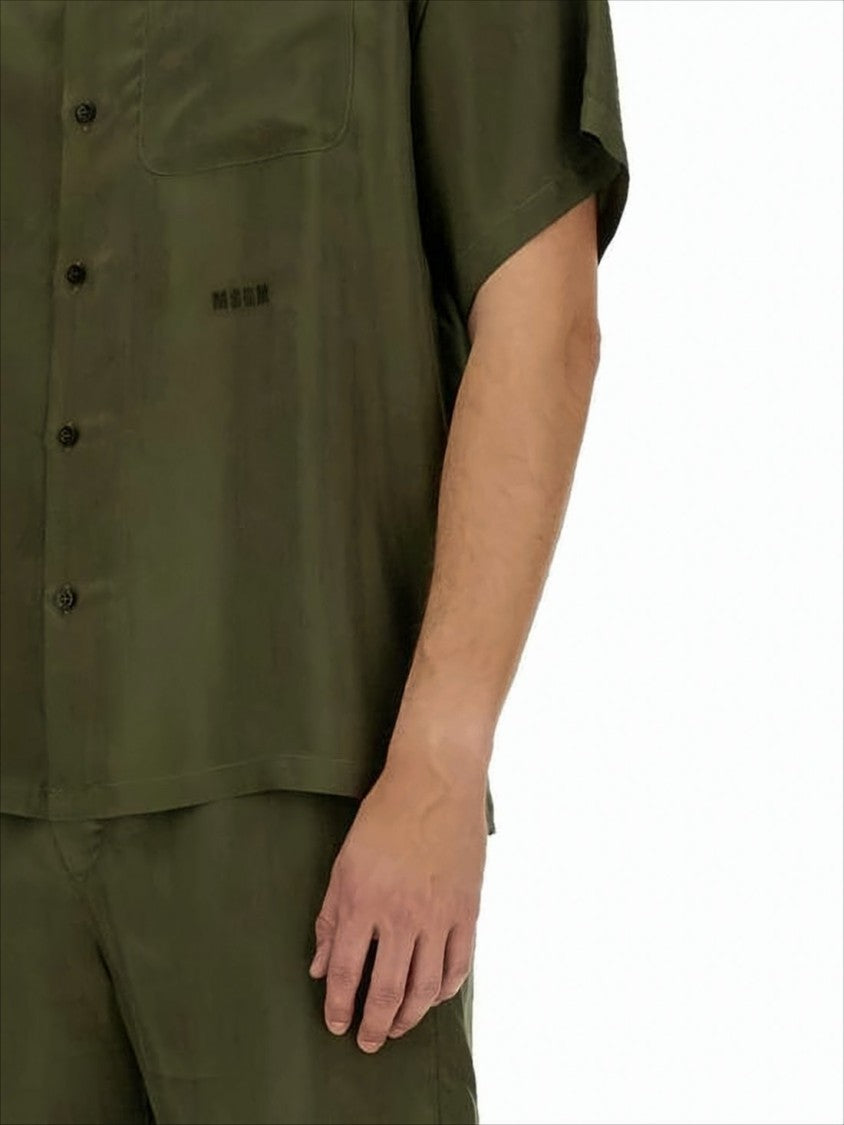 Short-Sleeve Cupro Shirt with Classic Collar