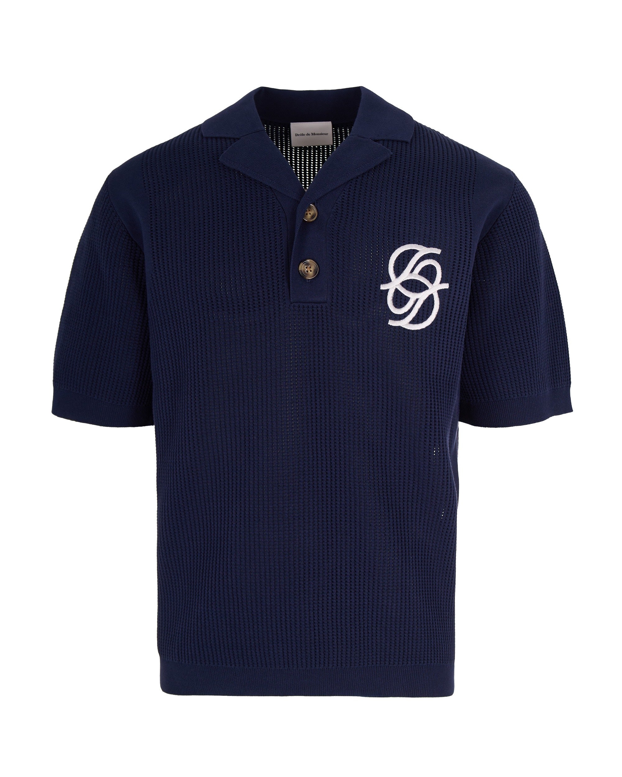Textured Knit Short-Sleeve Polo with Monogram Detail