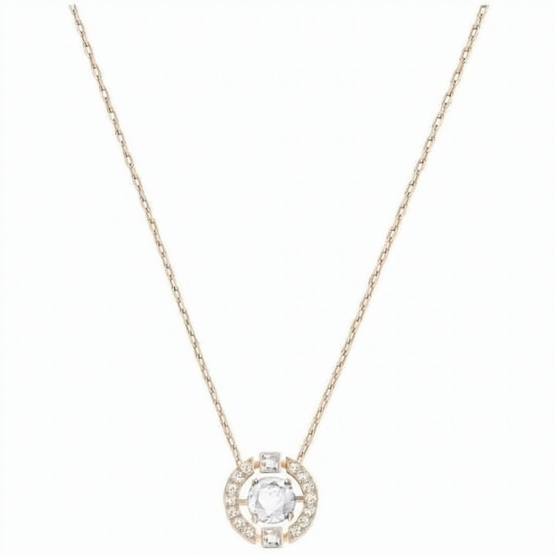Rose Gold Pendant Necklace with Crystal Halo Detail