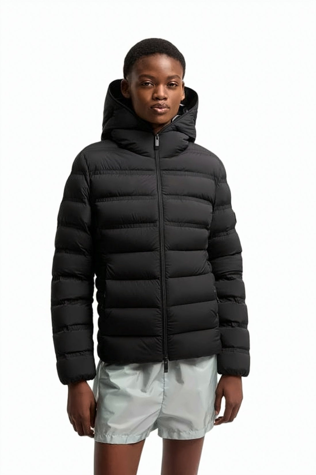 Quilted Lightweight Padded Jacket With Textured Knit Detail