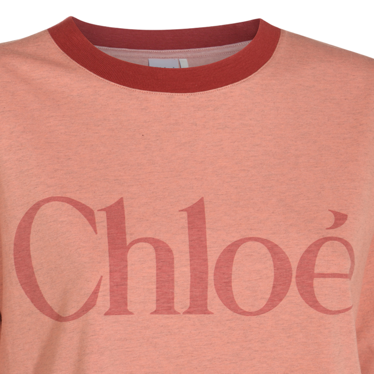 Relaxed-Fit Peach T-Shirt with Contrasting Ribbed Neckline