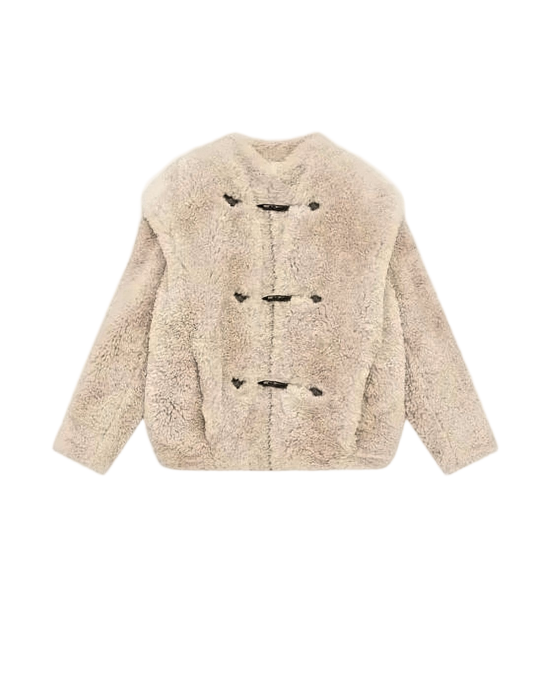 Boxy Textured Teddy Jacket with Toggle Closure