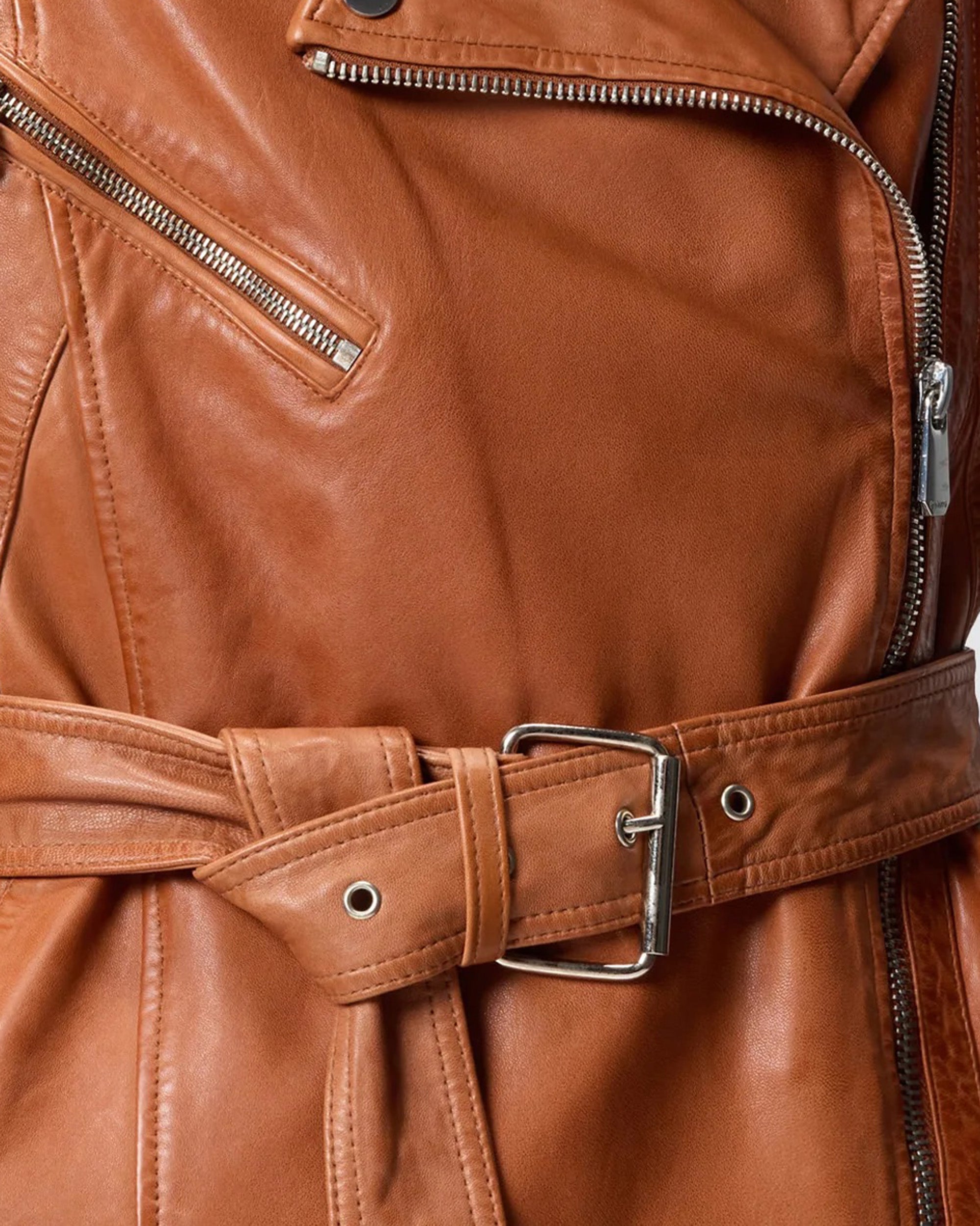 Biker-Style Leather Gilet With Asymmetrical Zip And Matching Belt