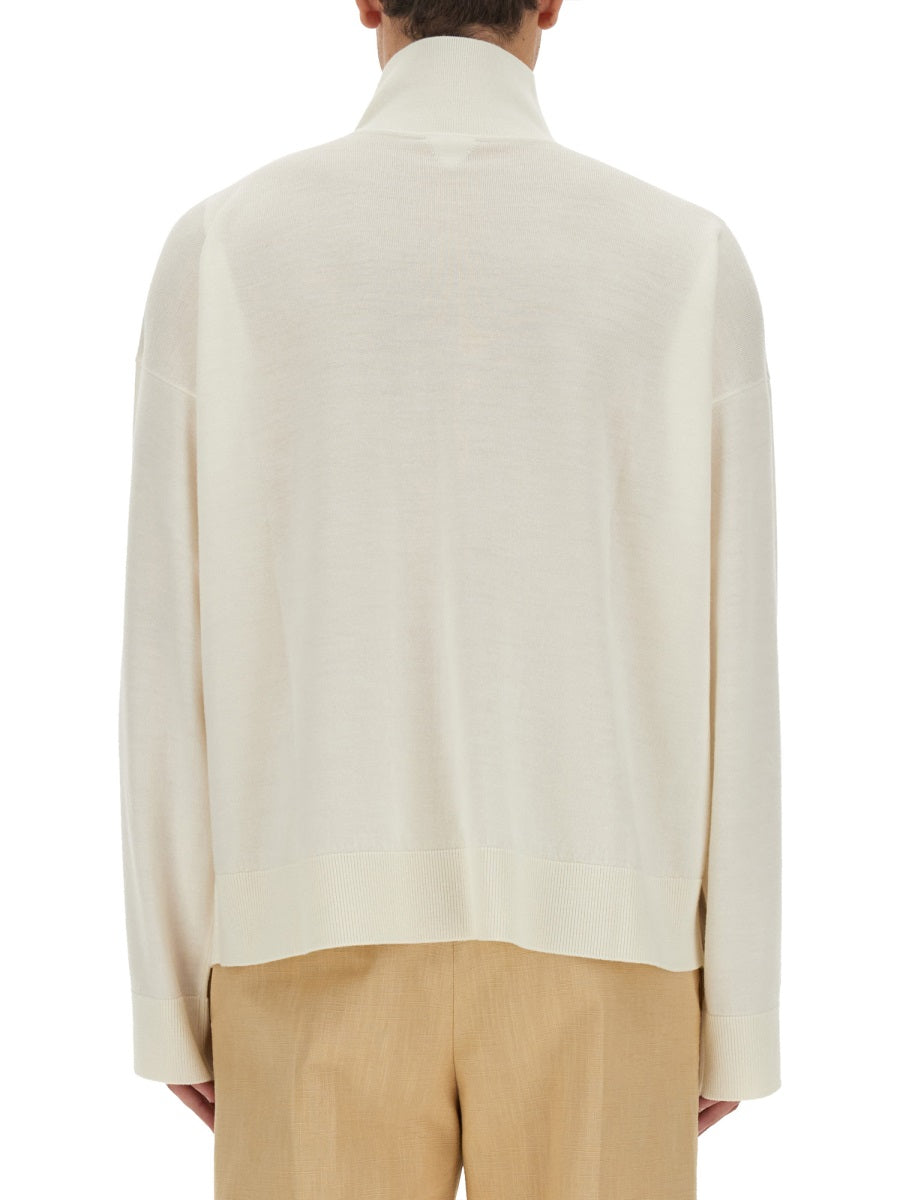 High Neck Wool Sweater with Intricate Embroidery