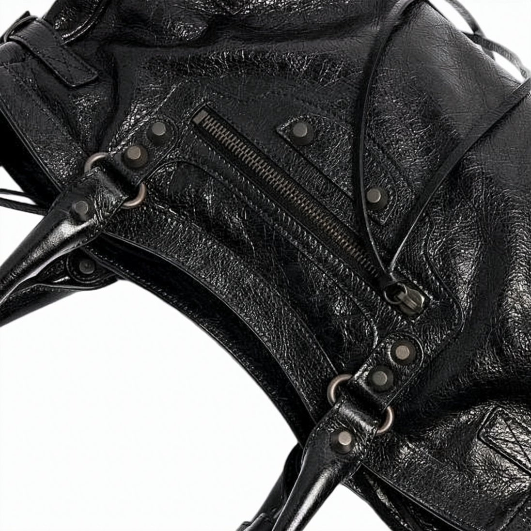 Black Textured Lambskin Studded Shoulder Bag
