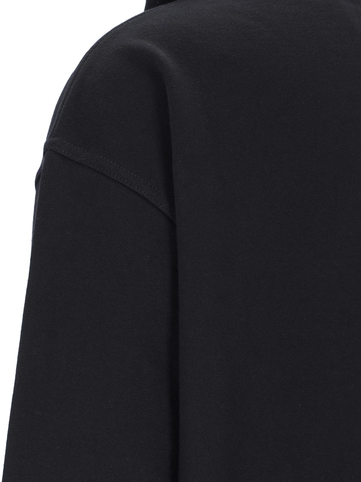 Classic Crew Neck Black Hooded Sweatshirt With Ribbed Cuffs