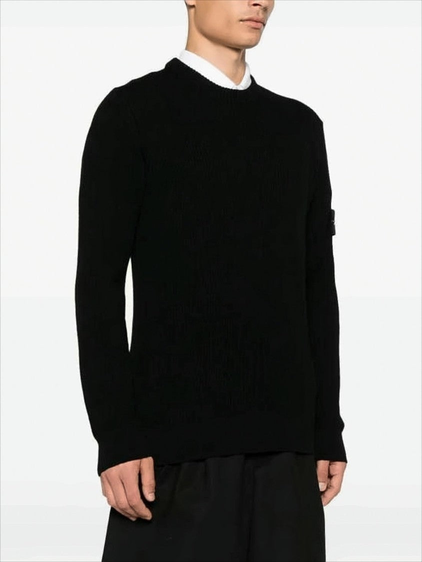 Crew Neck Wool Sweater with Compass Logo Patch