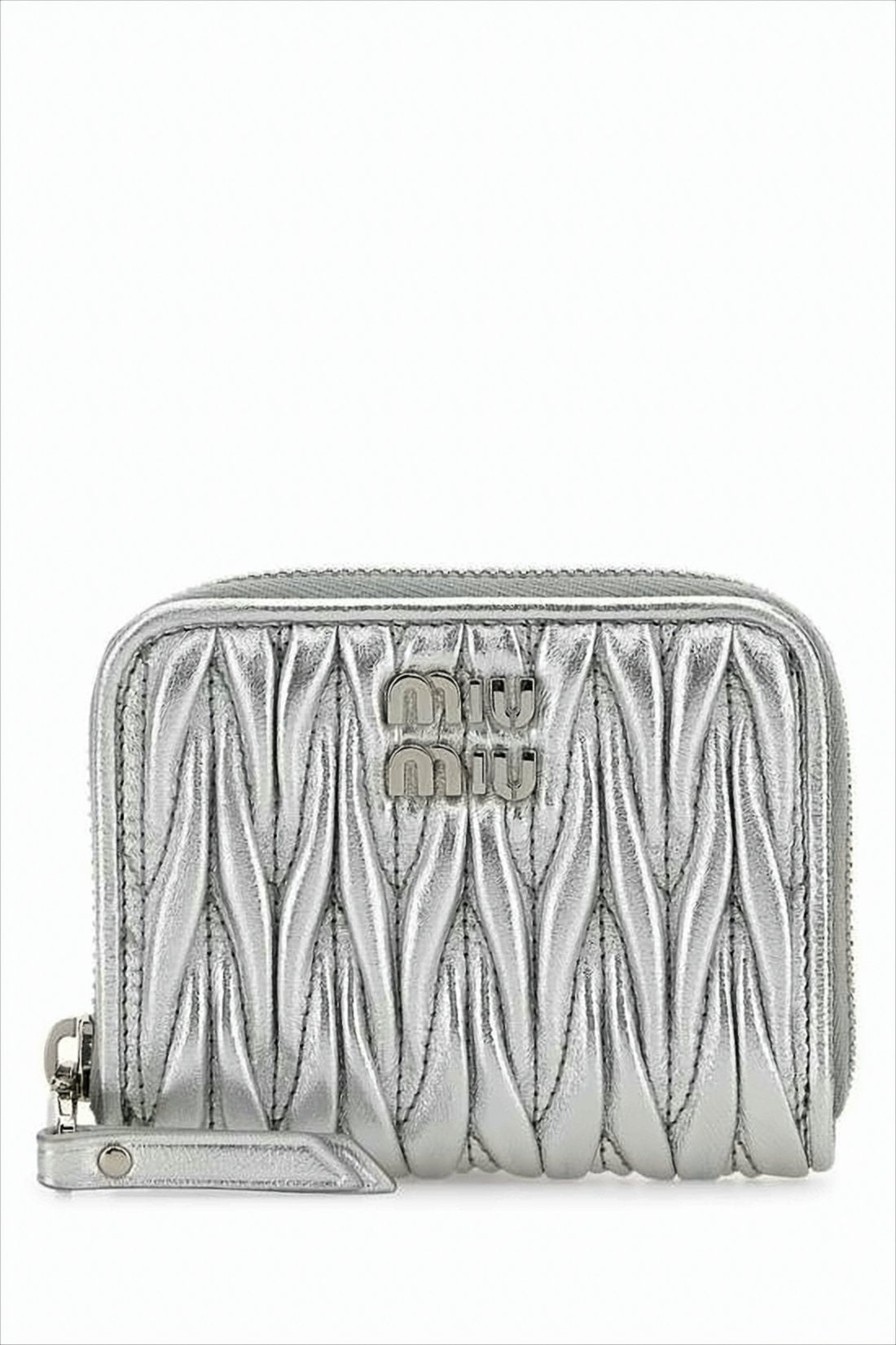 Quilted Metallic Silver Nappa Leather Card Wallet