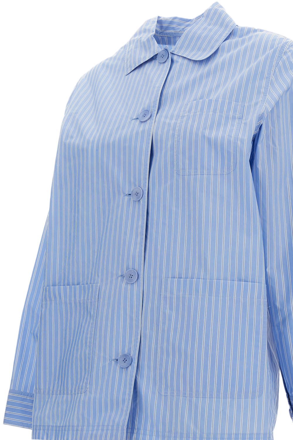 Light Blue Striped Jacket with Classic Collar